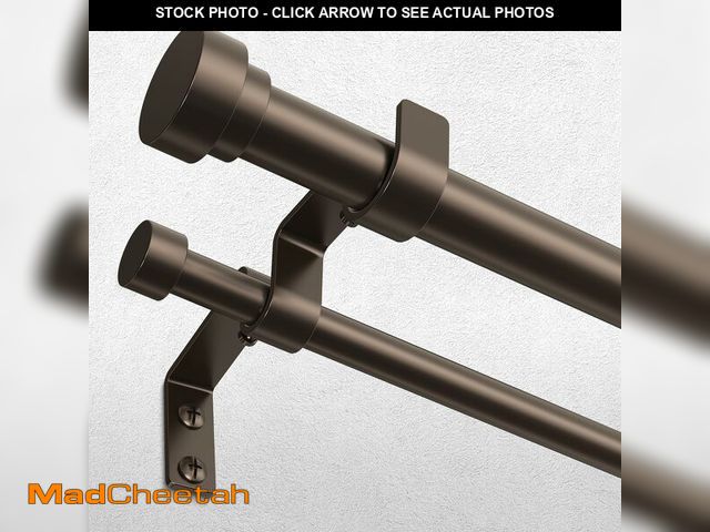 Lot 74-14146679 - Double Curtain Rod, 1 Inch Bronze Dual Curtain Rods 36 to 76 Inch with Aluminium Modern End Cap Fini...