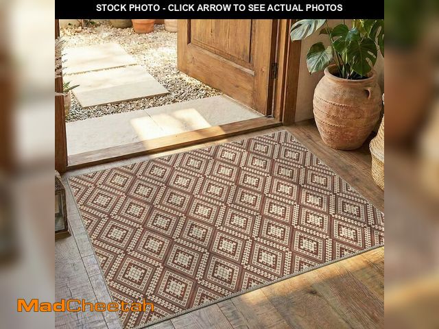 Lot 74-14210075 - jinchan 2x3 Washable Faux Jute Entryway Rug, Vintage Tile-Inspired Geometric Area Rug with Natural F...