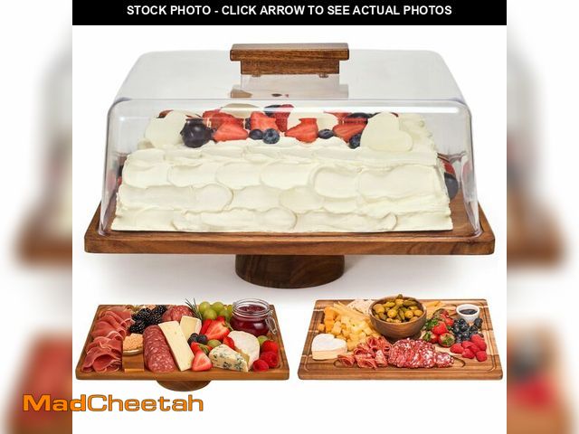Lot 74-13629602 - RosiRoli Acacia Wood Cake Stand with Lid Ã¢â¬â2-in-1 Rectangular Charcuterie Board &amp; Dessert ...
