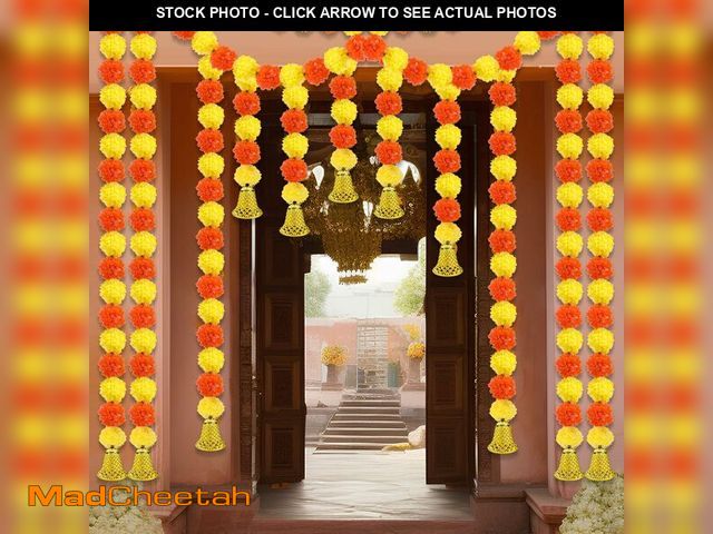 Lot 74-13550135 - Wavwavw 10 Pcs Marigold Garland for Diwali Decoration Pooja Decoration Items Indian 5 Feet Long Arti...