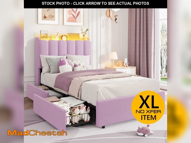 Lot 74-14610362 - Garvee LED Twin Size Bed Frame with 2 Storage Drawers for Kids, Purple - UNUSED
