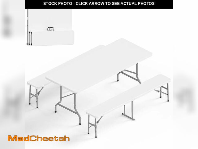 Lot 74-13816061 - (SOME DAMAGE) Ktaxon 3-Piece Outdoor Picnic Tableset, 6Ft HDPE Folding Table with 2 Folding Benches,...