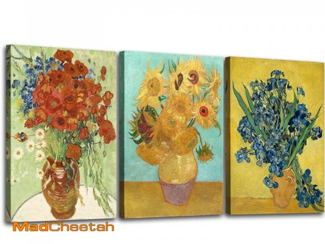 Lot 74-11554622 - OKEXCKK 3 Piece Sunflowers- Irises Flower Vase Vincent Van Gogh Paintings Art Reproduction, Giclee C...