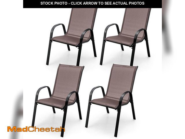 Lot 74-13052159 - *ONE BENT* Gymax 4-Piece Patio Stacking Dining Chairs w/Curved Armrests and Breathable Seat Fabric B...