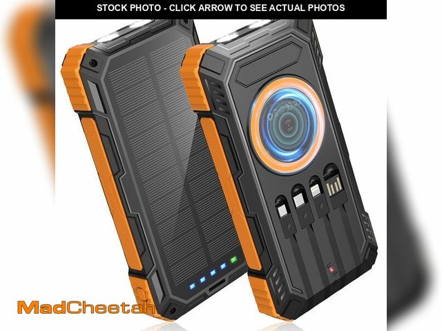 Lot 74-12880780 - Power Bank Solar Charger,49800mAh Wireless Portable Charger with 4 Built-in Cables,22.5W Fast Chargi...