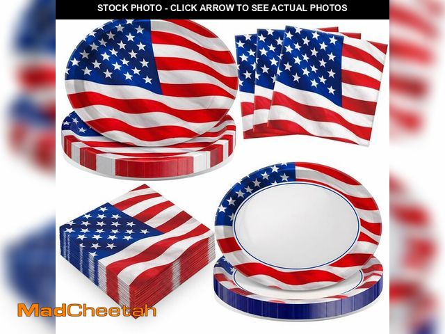 Lot 74-14429109 - Maxdot 100 Pcs 4th of July Party Supplies for 50 Guests, American Flag Paper Plates and Napkins Set,...