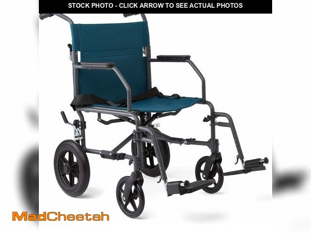 Lot 74-13582495 - Medline Durable Folding Steel Transport Wheelchair with 12-Inch Wheels, 19-Inch Seat Width, Gray Fra...