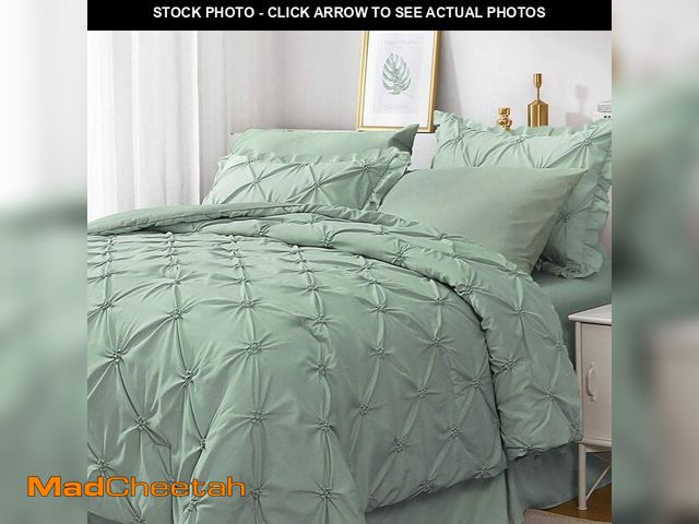 Lot 74-12973785 - JOLLYVOGUE Green Twin Size Comforter Sets 5 Pieces, Pintuck Bed in a Bag Comforter Set for Bedroom, ...