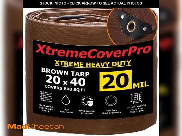 Lot 74-12362939 - 20' x 40' Brown Super Ultra Heavy-Duty Tarp Ã¢â¬â 20 Mil Waterproof &amp; UV-Resistant 20x40 - La...