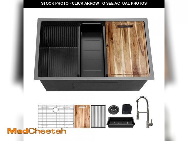 Lot 74-12530961 - Glacier Bay 30 in. Undermount Single Bowl 18 Gauge Gunmetal Black Stainless Steel Workstation Kitche...