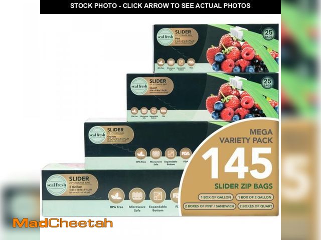 Lot 74-12312637 - Seal Fresh Slider Storage Bags Variety Pack 145 Count Ã¢â¬â Pint, Quart, Gallon, 2 Gallon Sizes Ã...