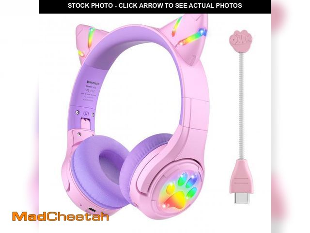 Lot 74-11556068 - Riwbox CF9 Cat Ear Kids Bluetooth Headphones with LED Light Up,Safe 85dB Volume Limit,Built-in Mic&a...