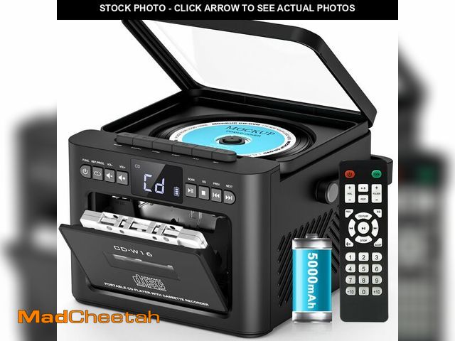 Lot 74-14297592 - Greadio Boombox CD and Cassette Player Combo, 5000mAh Rechargable CD Player Boombox with Bluetooth R...