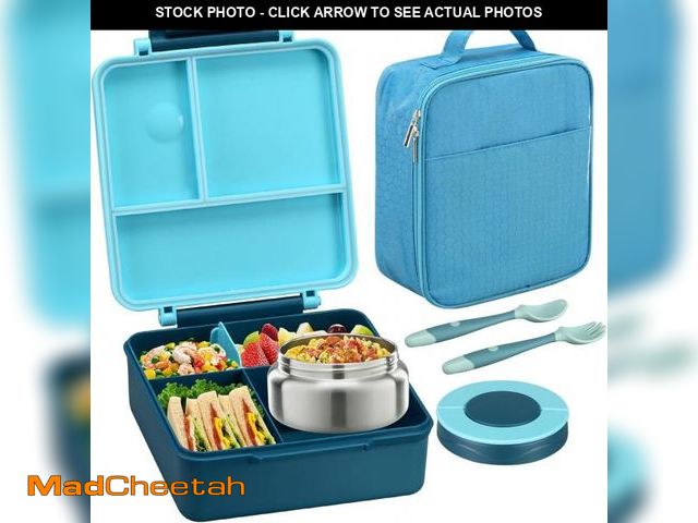 Lot 74-12324080 - Bento Lunch Box for Kids with 8oz Soup Thermo&amp;Lunch Bag, Leak-Proof Lunch Food Containers with 4...