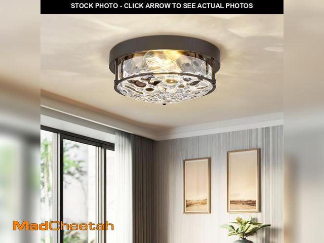 Lot 74-12304663 - Cargifak 12-Inch Flush Mount Ceiling Light, Modern Farmhouse Style with Hammered Glass Shade, Oil Ru...