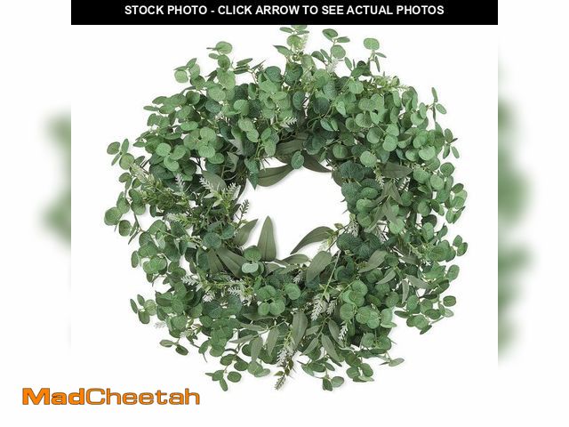 Lot 74-13956976 - 24" Eucalyptus Wreath for Front Door - Artificial Greenery Wreaths Spring Summer Wreath with Eucalyp...