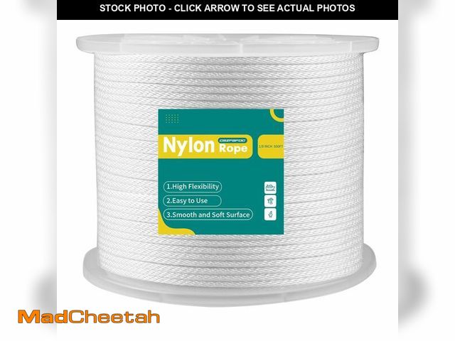 Lot 74-14204876 - 1/8 Inch Nylon Rope 500 Ft Solid Braid High UV and Abrasion Resistance, Multipurpose Tightly Braided...