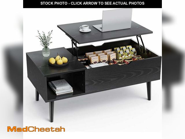 Lot 74-12669622 - edx Wooden Lift Top Coffee Table with Hidden Compartments and Adjustable Shelves - Ideal for Small H...