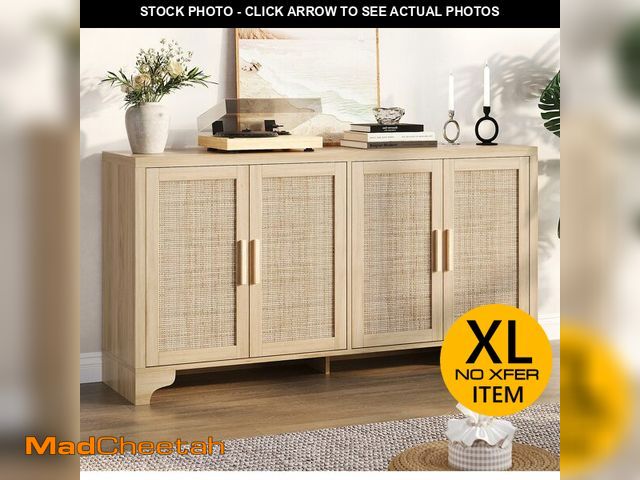 Lot 74-13637914 - Garvee Natural Rattan Storage Cabinet with Shelves, 4-Door Sideboard Buffet Cabinet, Boho TV Stand C...