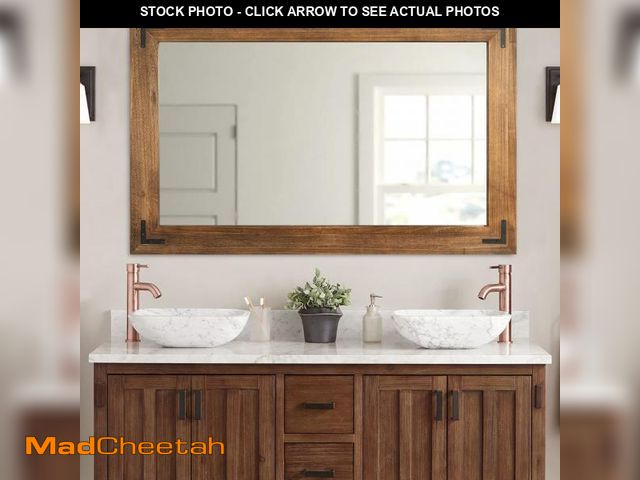 Lot 74-12277865 - YOSHOOT Rustic Wooden Framed Wall Mirror, Natural Wood Bathroom Vanity Mirror for Farmhouse Decor, V...