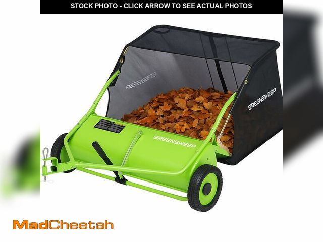 Lot 74-12629631 - GreenSweep Pickup Tow 42-Inch Lawn Sweeper Ã¢â¬â Tow-Behind Leaf Collector for Ride-On Mowers Ã¢â...