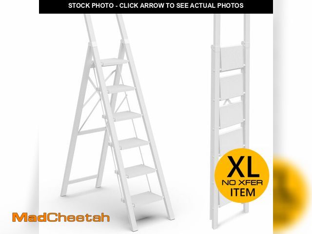 Lot 74-13734174 - GameGem 6 Step Ladder for 12 Feet High Ceiling, Lightweight Aluminum Folding Step Stool with Conveni...