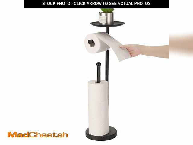 Lot 74-13630923 - Toilet Paper Holder Stand with Phone Shelf, Freestanding TP Holder, Holds 5 Rolls, Stainless Steel (...