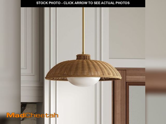 Lot 74-13844720 - Nathan James Belleville Boho Rattan Pendant Light with Diffuser, Sloped Ceiling Pendant Light with R...