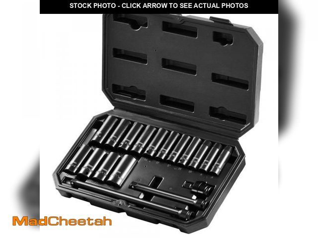 Lot 74-12463151 - SKYSHALO Drive Impact Socket Set 3/8 in.-18-Piece Deep Socket Set Metric 8-22mm-6 Point CR-V Alloy S...