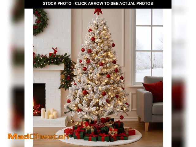 Lot 74-12889963 - BSHAPPLUS 7.5ft Pre-Lit Snow Flocked Christmas Trees,Pine Artificial Xmas Tree with 1500 Branch Tips...