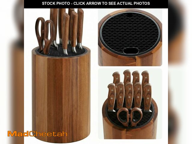 Lot 74-14150999 - Ninonly Universal Knife Block Holder, Round Wooden Countertop Knife Block Without Knives, Acacia Woo...