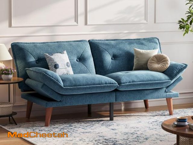 Lot 74-12494013 - (MISSING HARDWARE)LINSY Futon Sofa Bed, 70" Chenille Futon Couch with Adjustable Backrest and Armres...