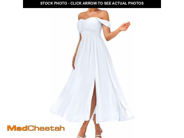 Lot 74-12677583 - 2025 Women's Summer Sleeveless Off Shoulder Floral Flowy A Line Maxi Dresses White M - USED