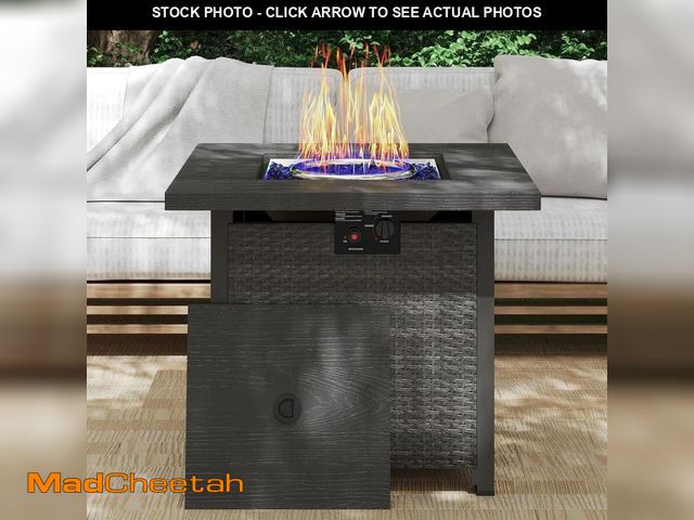 Lot 74-12746436 - AURA OUTDOOR 28 in. 50,000 BTU Wicker Outdoor Propane Fire Pit Table with Removable Lid, Rain Cover,...