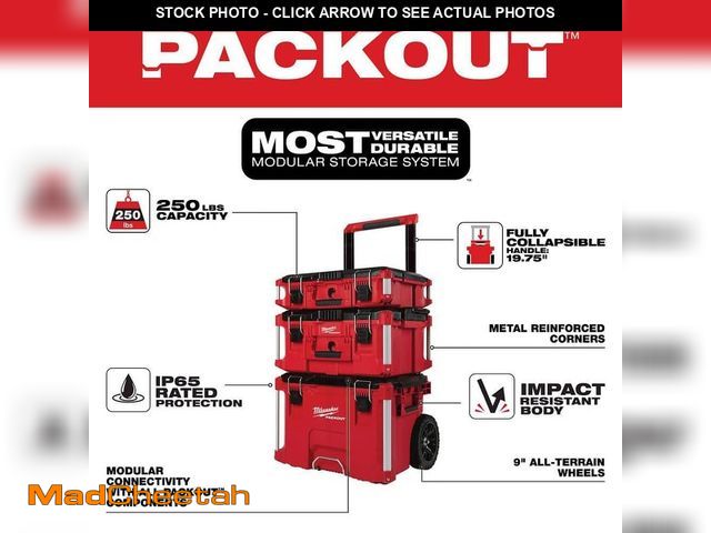 Lot 74-14344270 - Milwaukee PACKOUT 22 in. Rolling Tool Box, 22 in. Large Tool Box and 22 in. Medium Tool Box ProSyste...
