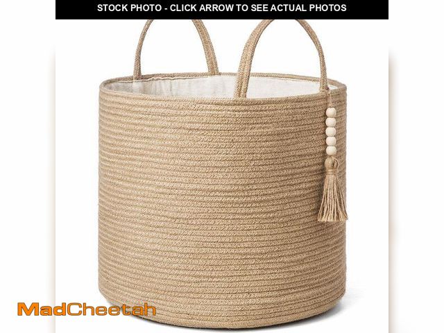 Lot 74-14429429 - Mkono Woven Storage Basket for Blanket, Toys Plant Organizer, 16"W x 13.8"L - USED