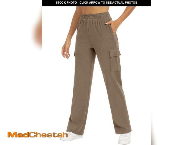 Lot 74-12355372 - ANRABESS Women Sweatpants High Waist Straight Leg Casual Fleece Jogger Cargo Pants Khaki Small - UNU...