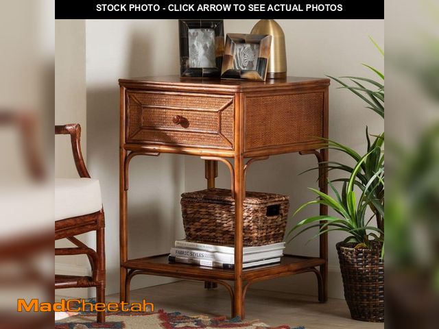 Lot 74-14343543 - (SOME DAMAGE) bali &amp; pari Basile 20.1 in. Marbled Tortoise Brown Square Rattan Wicker End Table ...