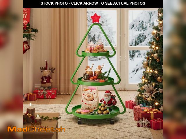Lot 74-12835424 - Pinmoco Christmas Tree Rolling Storage Cart, 3-Tier Metal Stand For Snacks Cupcakes &amp; Desserts, ...