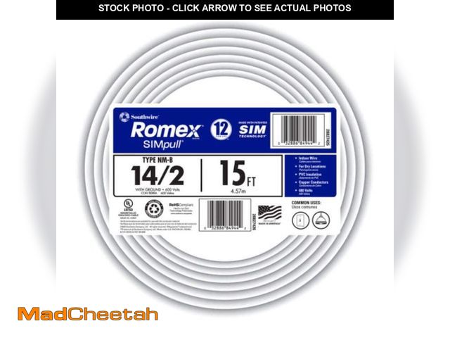 Lot 74-14603153 - Southwire 15 ft. 14/2 Solid Romex SIMpull CU NM-B W/G Wire 28827426 - UNUSED