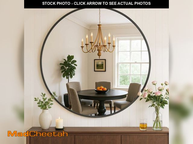 Lot 74-14067817 - Atilioo Bathroom Mirror for Wall, 24 Inch Round Mirror, Matte Black Metal Framed Circle Vanity Mirro...