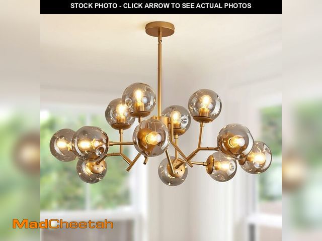 Lot 74-13583563 - UOFUS 12-Light Glass Globe Sputnik Chandelier Mid-Century Modern Matte Gold Ceiling Light Fixture Vi...
