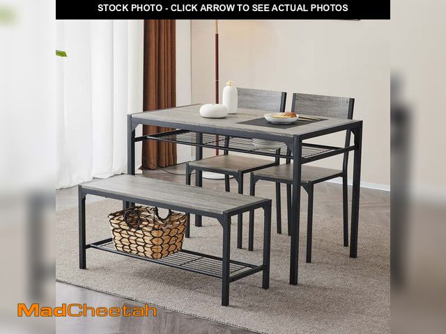 Lot 74-13775933 - Ktaxon 4 Pcs Dining Table Set, Dinner Table Set for 4 with 2 Chairs with Backrest and Bench with Sto...