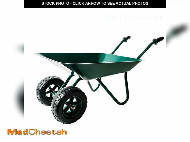 Lot 74-13779843 - Trimate Metal Wheelbarrow - Hunter Green - Outdoor-Indoor Play Toy, 11x28x15", Dual Wheel, Durable F...