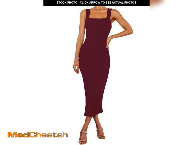 Lot 74-12374724 - Casual Summer Dresses for Women 2025 Sexy Cute Bodycon Midi Wedding Guest Burgundy Sleeveless Square...
