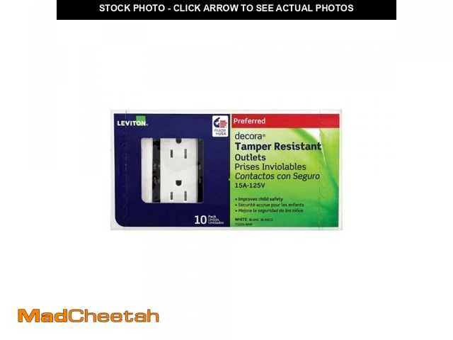 Lot 74-12050475 - Leviton T5325 15 Amp Decora Tamper-Resistant Duplex Electrical Wall Outlet - White, 10 Pack - UNUSED