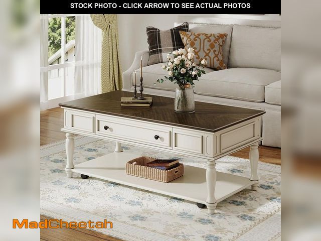 Lot 74-13037482 - Harper &amp; Bright Designs Farmhouse 47.2 in. Gray and White Rectangle Wood Coffee Table, Cocktail ...