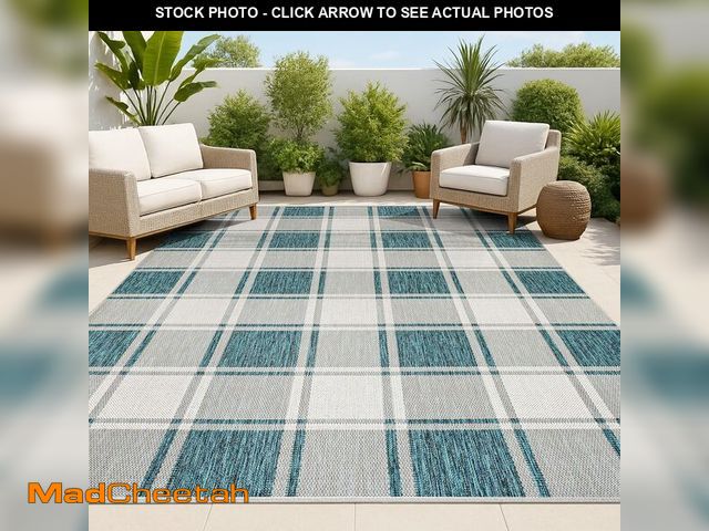 Lot 74-12760237 - JONATHAN Y Bold Gingham Indoor Outdoor Area Rug 4X6 Turquoise/Cream, Sabine Traditional Farmhouse fo...