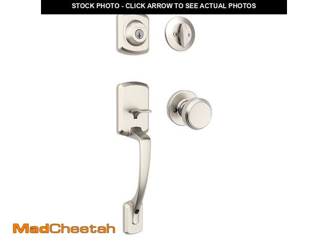 Lot 74-12989151 - Kwikset Henley Single Cylinder Door Handleset w/Round Maven Knob featuring SmartKey Security in Sati...