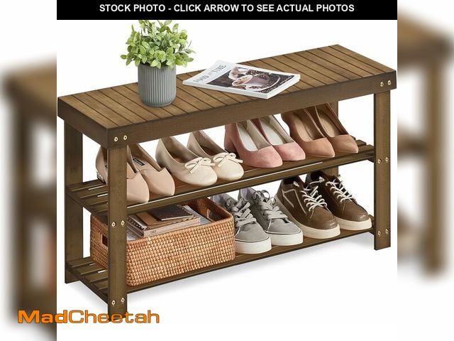 Lot 74-12633346 - SONGMICS Shoe Rack Bench, 3-Tier Bamboo Shoe Storage Organizer, Entryway Bench, Holds Up to 286 lb, ...
